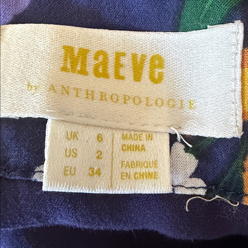 Anthropologie Maeve Vivienne Blue Motif Sweetheart Neckline Midi Dress Size 2 - Picture 7 of 8